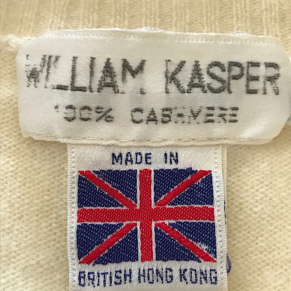 Cárdigan vintage William Kasper 100 % cachemir para mujer M beige bolsillo con botones Foto 3 de 4