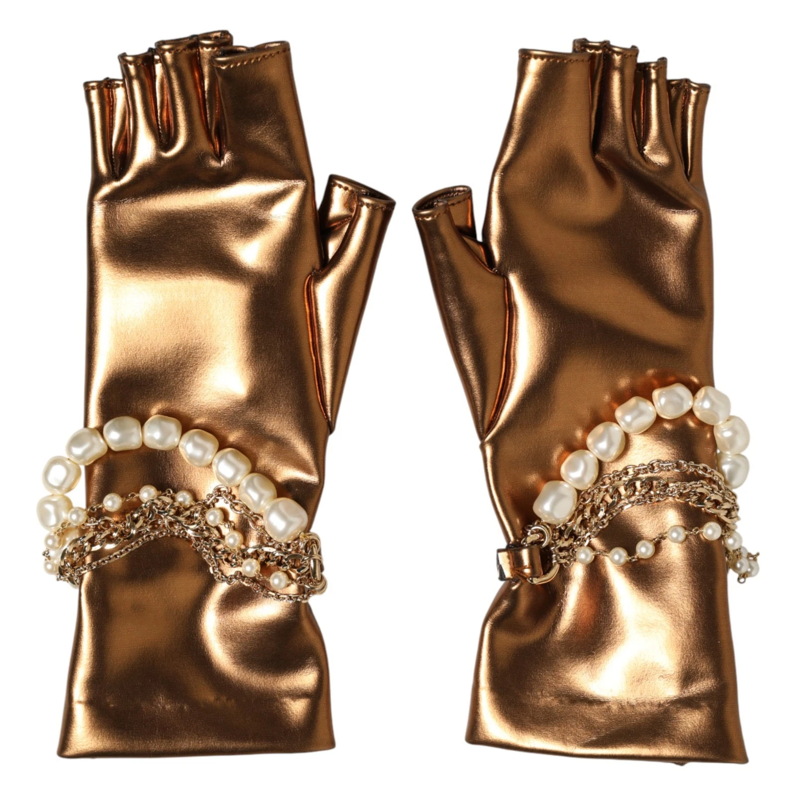 DOLCE & GABBANA Gloves Metallic Gold Embellished Wrist Length Mitten s. 7.5 / M
Opens in a new windo