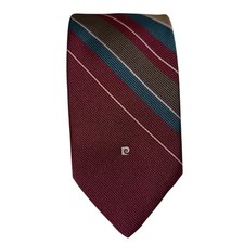 Vtg Pierre Cardin Mens Slim Logo Tie Made in Italy Maroon Striped 58x2.75  