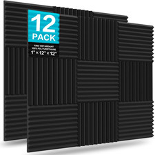JBER 12 Pack Acoustic Foam Panels, 1" X 12" X 12" Sound Proof Foam Panels for Wa