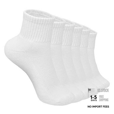 Glory Max 6 Pairs Women Ankle Socks Cotton Solid Color with Cushion 9-11 White