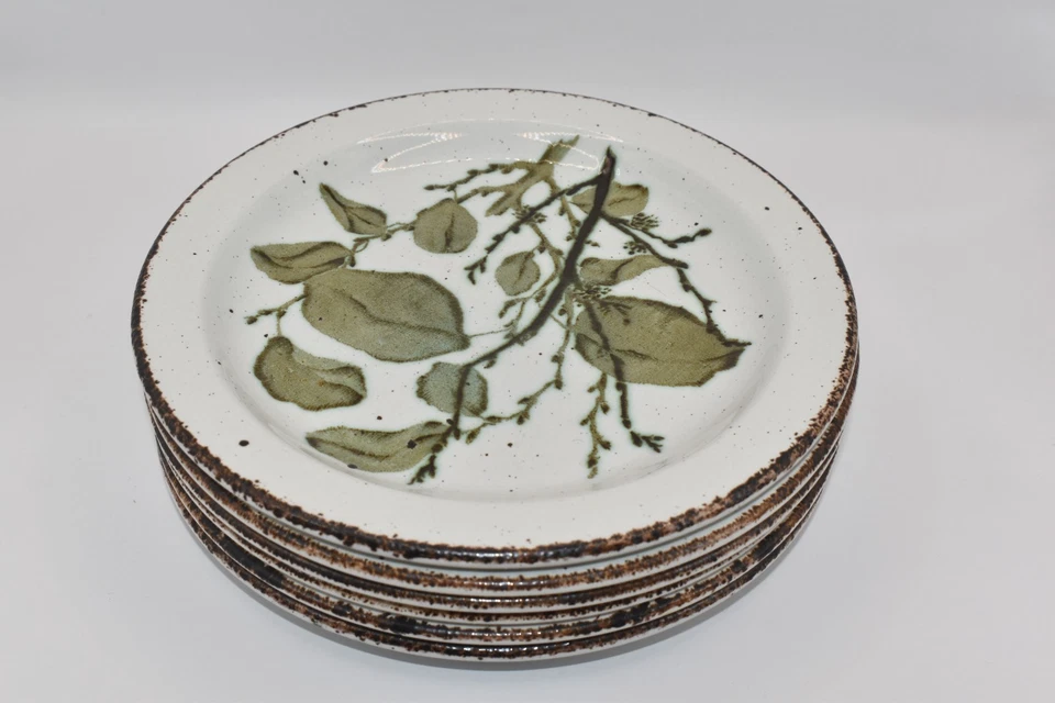 Set of 7 Midwinter Stonehenge Green Leaves Side Plates 18cm Diameter - 1970s - Image 3 of 4