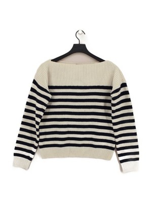 Joseph Damen Pullover M creme gestreift 100% Wolle quadratischer Ausschnitt Pulli