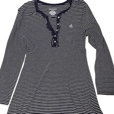 Lauren Ralph Lauren Sleep Nightgown M Blue and White Striped Henley Long Sleeve