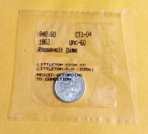 1963 Roosevelt Dime Littleton Coin Co. - Mint Uncirculated - Sealed Cellophane