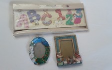 Nursery/Playroom Bundle New Wood ABC/123 WallPlaque/2 Photo Frames Bears/Peacock