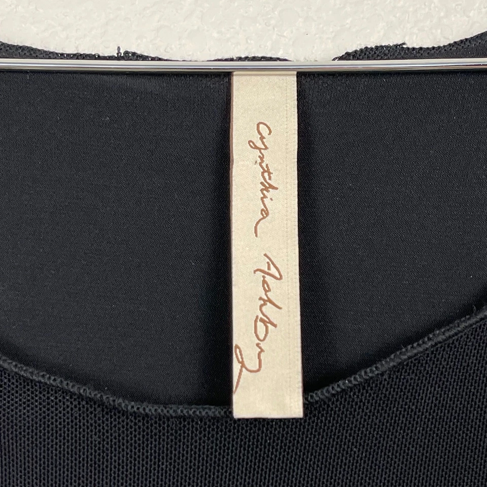 Vestido Cynthia Ashby Mujer Mediano Negro Sin Mangas Malla Superposición Midi Lagenlook Foto 3 de 4