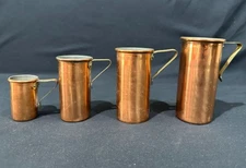Vtg. Set Of 4 Copper Stackable Measuring Cups with Brass Handles 1/4 1/2 3/4 & 1