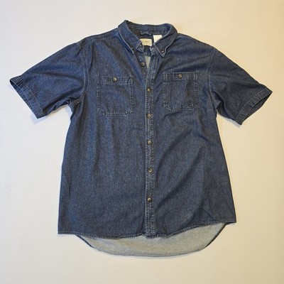 C.E. Schmidt Workwear Shirt Mens Large Blue Denim Short Sleeve Button Up Pockets