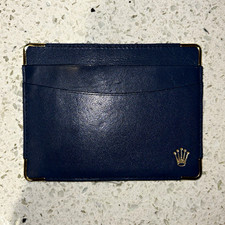 Vintage Rolex Blue Men’s Card Case Wallet w/ Metal Corners, Logo Accent