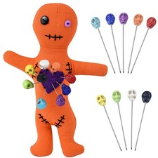 Waybas 10Pcs Voodoo Doll Kit, Real Dolls with 9 Skull Pins Orange