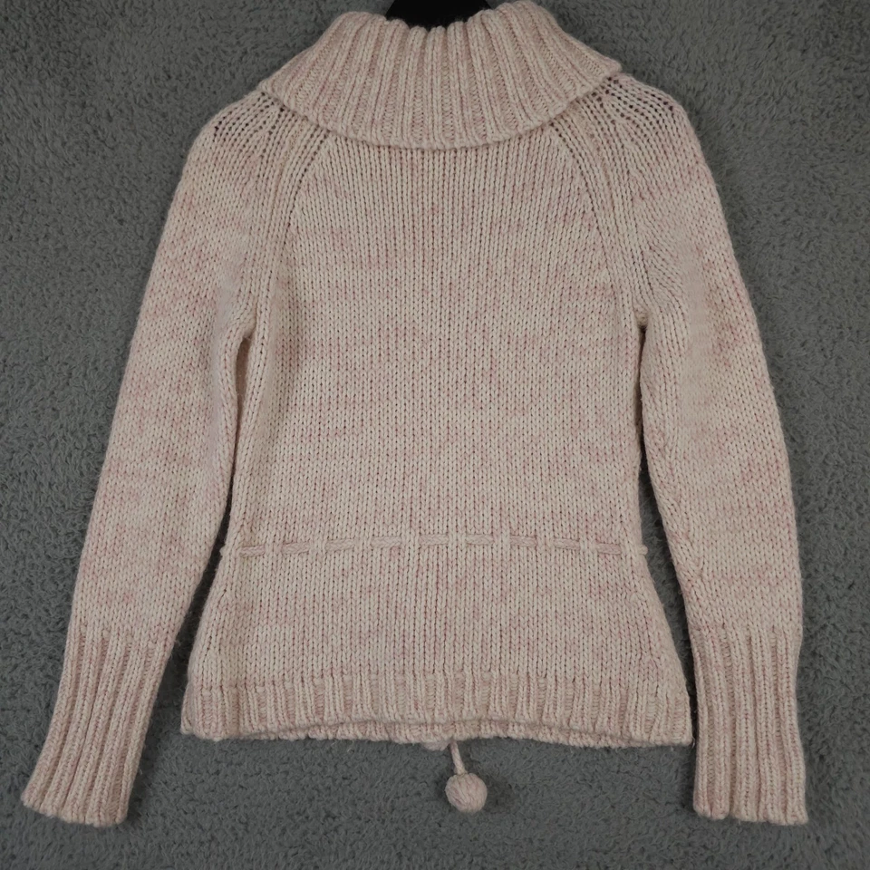 Ann Taylor LOFT 毛衣 M 粉色带饰高领羊毛马海毛球形腰带针织 — 第 2/4 张图片