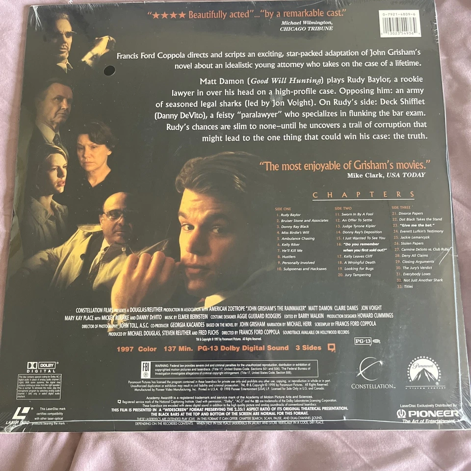 The Rainmaker Laserdisc - 1998 (Matt Damon / Danny DeVito) - Widescreen Edition Foto 2 de 2