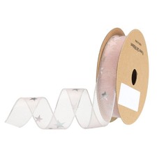1 Inch 20 Yard Star Organza Sheer Ribbon Printed Pink for Gift Wrapping