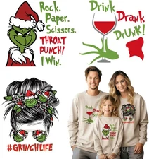 Christmas Grinchs Iron on Patches Decals Christmas Heat Transfers Vinyl Cartoon 
