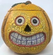 Paper Mache Jack-O-Latern Pumpkin Candy Container Veggie Man Smiling Grin