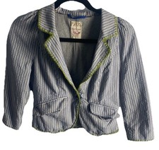 Free People Vintage Y2K Women  s 100 Cotton Casual Blue Blazer Cropped 4