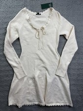 Wild Fable Sweater Dress Womens Medium Cream Long Sleeve Fit Flare Ruffle Hem