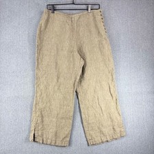 J. Jill Pants Women Audience 12 Brown Linen Side Button Wide Leg Crop RN 97641