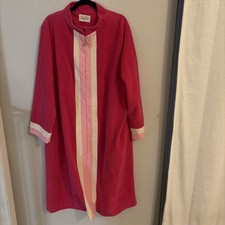 Vintage 1970s Vanity Fair Midi Colorblock House Coat Velour Front Zip Pink Sz 44