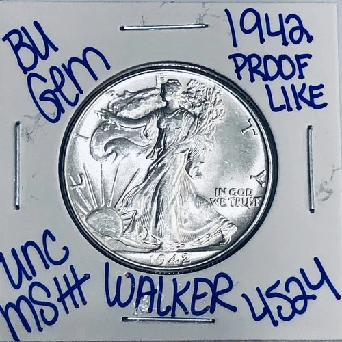 1942 BU UNCIRCULATED WALKING LIBERTY SILVER HALF DOLLAR AUTHENTIC U.S. MINT 4524