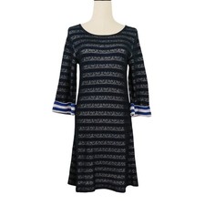 CHANEL Camellia Border Pattern Long Sleeve Dress P47670 Size 36 Navy Women USED