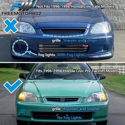 1996-1998 Honda Civic 3Dr Front + Rear Bumper Lip + Type R Style