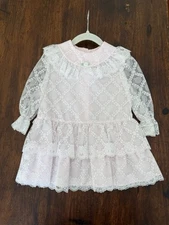 Vintage Pink White Drop Waist Lace Dress Ribbons & Lace Collection Size 4T
