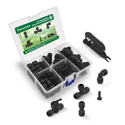 52Pcs 1/4 Drip Irrigation Quick Connect Fittings Kit (12 Couplings, 10 Tees, 12