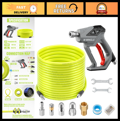 #ad 100 FT Sewer Jetter Kit for Pressure Washer Drain Cleaner Hose Rotating Nozzle $101.14