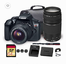 Canon EOS Rebel T6 18MP DSLR Black w/ 18-55mm  75-300mm Lenses 3x Zoom