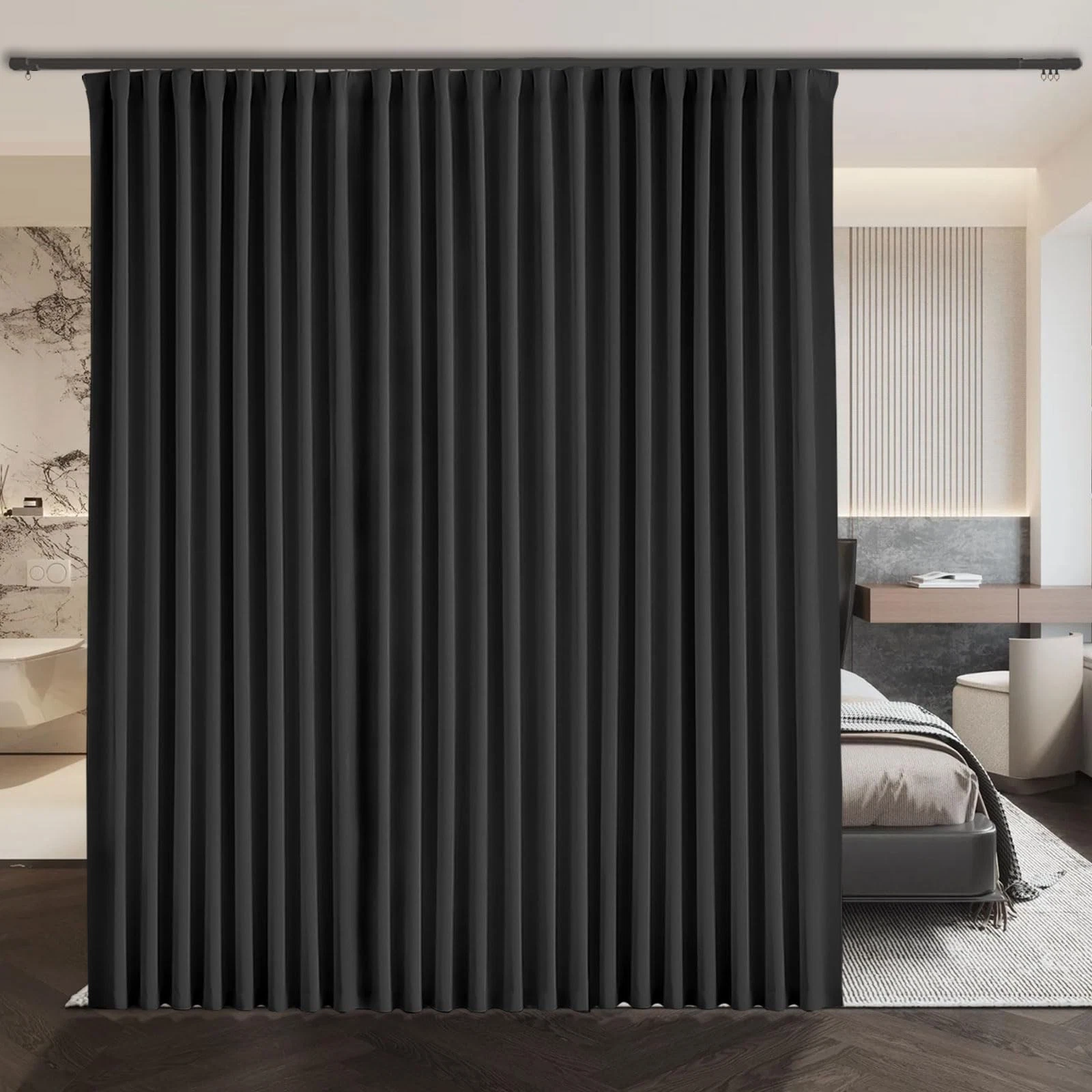 Abbrige Extra Wide Blackout Curtains Room Separator Soundproof Floor To Ceiling