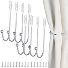 8 Pcs Metal Curtain Holdbacks, Tiebacks Wall Mounted Curtains Silver