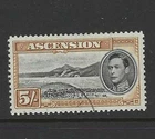 ASCENSION 1944 KGVI 5/- BLACK & YELLOW BROWN PERF 13 - SG46a - CAT £48 GOOD USED