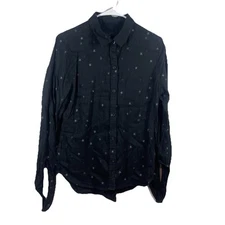 RAILS Robyn Top Womens M Black Gray Embroidered Stars Button Down Linen Tie Cuff
