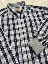 Ariat Button Down Shirt Men L Large Flip Cuff Wrinkle Free Gray navy blue Plaid