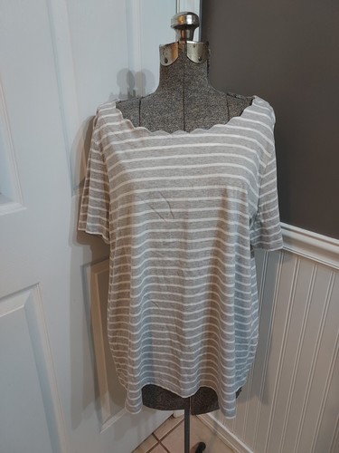 Talbots Woman Gray/white Striped Ss Shirt Plus Sz 2X GUC 😊FAST SHIP 😊