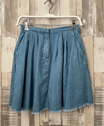 Blue Denim Pleated Skirt Boho Style 