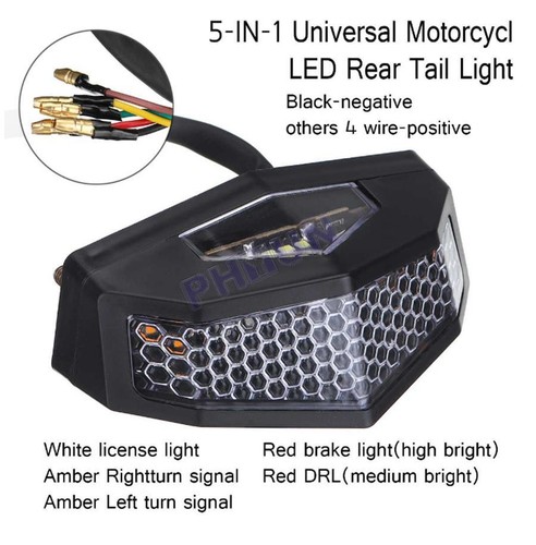 12V Universel Moto Arrière LED feu arrière Frein Stop clignotants Licence Lampe - Picture 3 of 12