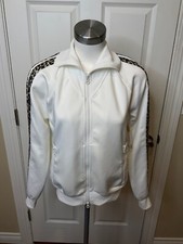 Pam Gela White Zip-Up Track Jacket w/ Leopard Striped, Size S