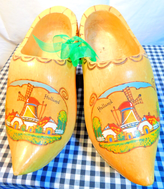 Vintage Holland Wooden Clogs, Dutch Souvenir Shoes, Windmills