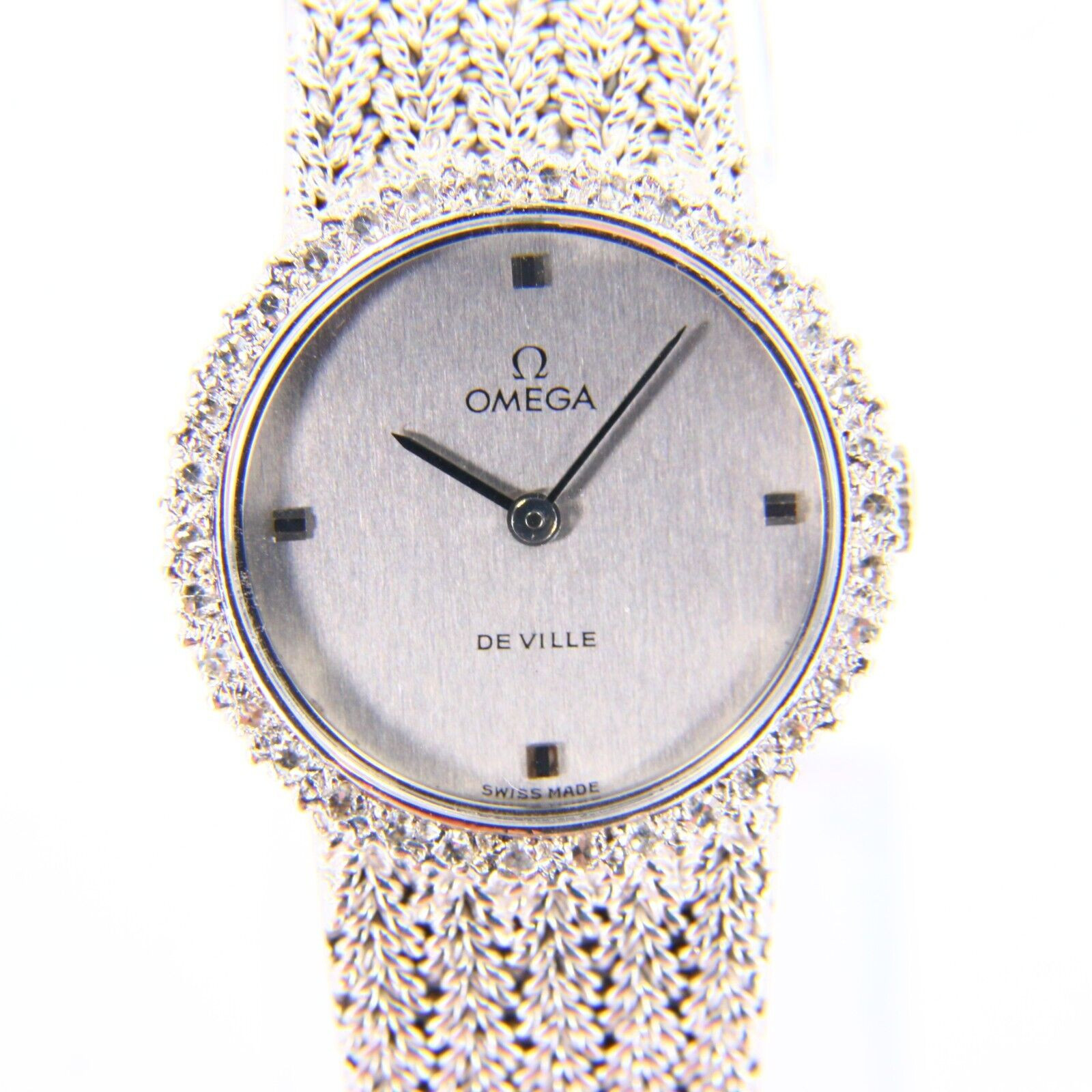 Vintage 18ct White Gold Omega De Ville Diamond Ladies Watch Boxed