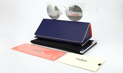 FENDI Sonnenbrille FF 0177/S 53-22 135 Metall Weiß Fancy Cat-Eye Round Italy