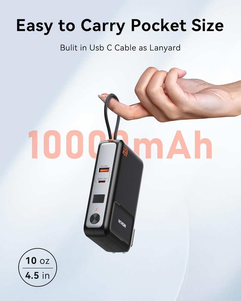 10000Mah Power Bank with 65W Wall Charger and Dual Output Ports
