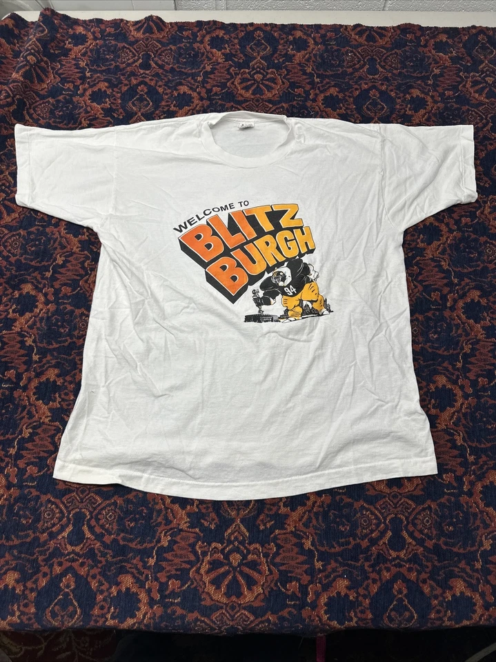 Camiseta De Colección Pittsburgh Steelers Bienvenido Blitzburgh Blanco Ajuste L Puntada Única Foto 2 de 4