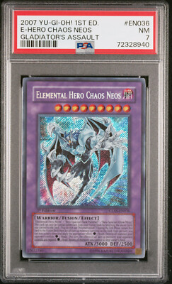 YUGIOH 1ST ED GLAS-EN036 ELEMENTAL HERO CHAOS NEOS SECRET PSA 7 NM