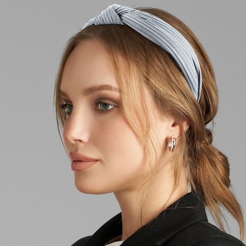 1Pcs Textured Cotton Knot Headband Soft Hairband for Women Gray 1.3" Wide - Picture 3 of 7