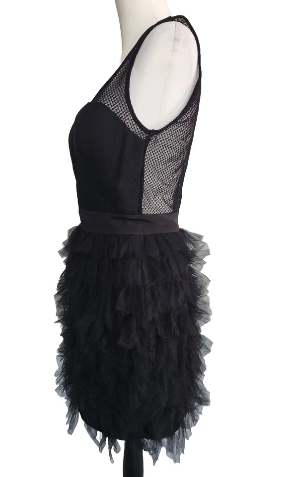 Vestido de fiesta BCBGeneration Little negro de tul malla transparente botón cremallera para mujer talla 8 Foto 2 de 4