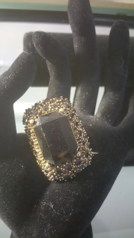 SIZE M WOMEN'S BRONZE RECTANGLE LARGE BLACK GEMSTONE DIVA RING - image 3 of 3