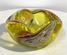 Vintage Venetian Murano Yellow Multi Colored Swirl Glass Ashtray